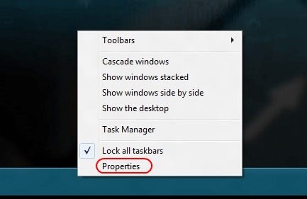 Windows 8 Taskbar, Properties